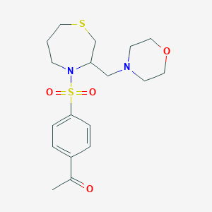 molecular formula C18H26N2O4S2 B2511188 1-(4-((3-(吗啉甲基)-1,4-噻氮杂环戊烷-4-基)磺酰基)苯基)乙酮 CAS No. 1428358-42-2