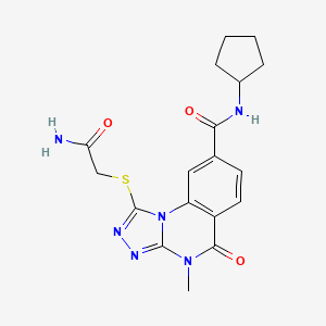 molecular formula C18H20N6O3S B2511189 1-((2-amino-2-oxoethyl)thio)-N-cyclopentyl-4-methyl-5-oxo-4,5-dihydro-[1,2,4]triazolo[4,3-a]quinazoline-8-carboxamide CAS No. 1105225-10-2