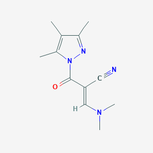 molecular formula C12H16N4O B2511190 (E)-3-(dimethylamino)-2-[(3,4,5-trimethyl-1H-pyrazol-1-yl)carbonyl]-2-propenenitrile CAS No. 477710-15-9