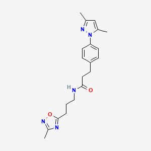 molecular formula C20H25N5O2 B2511204 3-(4-(3,5-二甲基-1H-吡唑-1-基)苯基)-N-(3-(3-甲基-1,2,4-恶二唑-5-基)丙基)丙酰胺 CAS No. 2034265-06-8