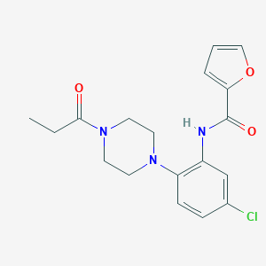 molecular formula C18H20ClN3O3 B251123 N-[5-chloro-2-(4-propanoylpiperazin-1-yl)phenyl]furan-2-carboxamide 