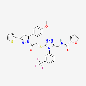 N-[[5-[2-[3-(4-methoxyphenyl)-5-thiophen-2-yl-3,4-dihydropyrazol-2-yl]-2-oxoethyl]sulfanyl-4-[3-(trifluoromethyl)phenyl]-1,2,4-triazol-3-yl]methyl]furan-2-carboxamide