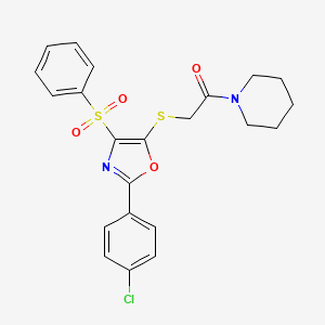 molecular formula C22H21ClN2O4S2 B2511246 2-((2-(4-氯苯基)-4-(苯磺酰基)恶唑-5-基)硫代)-1-(哌啶-1-基)乙酮 CAS No. 941928-43-4