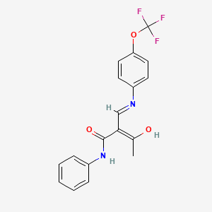 molecular formula C18H15F3N2O3 B2511252 2-Acetyl-N-phenyl-3-((4-(trifluoromethoxy)phenyl)amino)prop-2-enamide CAS No. 1025649-39-1
