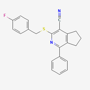 molecular formula C22H17FN2S B2511283 3-[(4-氟苄基)硫烷基]-1-苯基-6,7-二氢-5H-环戊[c]吡啶-4-腈 CAS No. 691868-93-6