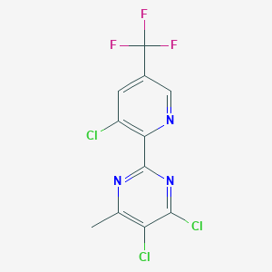 molecular formula C11H5Cl3F3N3 B2511288 4,5-Dichloro-2-[3-chloro-5-(trifluoromethyl)pyridin-2-yl]-6-methylpyrimidine CAS No. 2379918-50-8