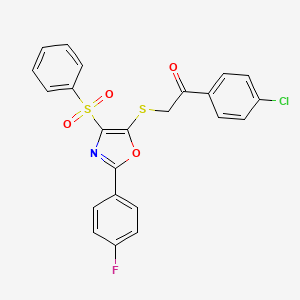 molecular formula C23H15ClFNO4S2 B2511300 1-(4-Chlorophenyl)-2-((2-(4-fluorophenyl)-4-(phenylsulfonyl)oxazol-5-yl)thio)ethanone CAS No. 850927-06-9