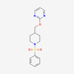 molecular formula C16H19N3O3S B2511318 2-[[1-(Benzenesulfonyl)piperidin-4-yl]methoxy]pyrimidine CAS No. 2380035-05-0