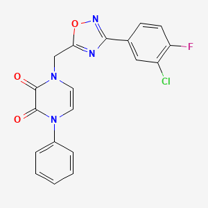 1-((3-(3-Chloro-4-fluorophenyl)-1,2,4-oxadiazol-5-yl)methyl)-4-phenyl-1,4-dihydropyrazine-2,3-dione