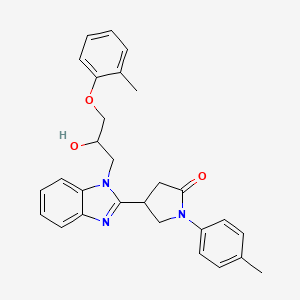 molecular formula C28H29N3O3 B2511393 4-{1-[2-hydroxy-3-(2-methylphenoxy)propyl]-1H-benzimidazol-2-yl}-1-(4-methylphenyl)pyrrolidin-2-one CAS No. 1018162-03-2