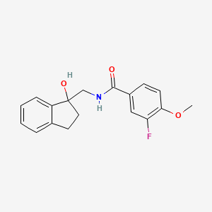 molecular formula C18H18FNO3 B2511395 3-fluoro-N-((1-hydroxy-2,3-dihydro-1H-inden-1-yl)methyl)-4-methoxybenzamide CAS No. 1795493-38-7