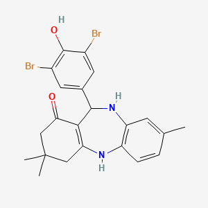 molecular formula C22H22Br2N2O2 B2511463 6-(3,5-dibromo-4-hydroxyphenyl)-3,9,9-trimethyl-6,8,10,11-tetrahydro-5H-benzo[b][1,4]benzodiazepin-7-one CAS No. 1024232-75-4