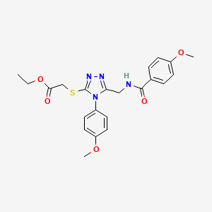 molecular formula C22H24N4O5S B2511464 ethyl 2-((5-((4-methoxybenzamido)methyl)-4-(4-methoxyphenyl)-4H-1,2,4-triazol-3-yl)thio)acetate CAS No. 476431-60-4
