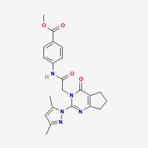 molecular formula C22H23N5O4 B2511467 methyl 4-{2-[2-(3,5-dimethyl-1H-pyrazol-1-yl)-4-oxo-3H,4H,5H,6H,7H-cyclopenta[d]pyrimidin-3-yl]acetamido}benzoate CAS No. 1007280-04-7