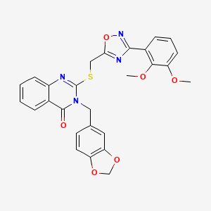 molecular formula C27H22N4O6S B2511483 3-(苯并[d][1,3]二氧杂环-5-基甲基)-2-(((3-(2,3-二甲氧基苯基)-1,2,4-恶二唑-5-基)甲基)硫代)喹唑啉-4(3H)-酮 CAS No. 2034568-88-0