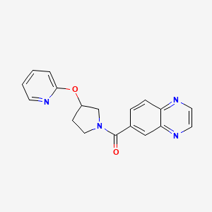 molecular formula C18H16N4O2 B2511511 (3-(Pyridin-2-yloxy)pyrrolidin-1-yl)(quinoxalin-6-yl)methanone CAS No. 1904220-82-1
