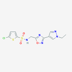 molecular formula C12H12ClN5O3S2 B2511518 5-氯-N-((3-(1-乙基-1H-吡唑-4-基)-1,2,4-噁二唑-5-基)甲基)噻吩-2-磺酰胺 CAS No. 2034535-23-2