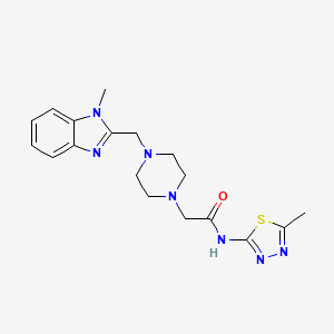 molecular formula C18H23N7OS B2511528 N-(5-methyl-1,3,4-thiadiazol-2-yl)-2-(4-((1-methyl-1H-benzo[d]imidazol-2-yl)methyl)piperazin-1-yl)acetamide CAS No. 1170511-04-2