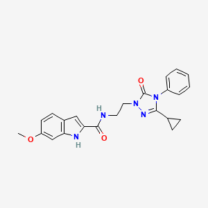 molecular formula C23H23N5O3 B2511529 N-(2-(3-cyclopropyl-5-oxo-4-phenyl-4,5-dihydro-1H-1,2,4-triazol-1-yl)ethyl)-6-methoxy-1H-indole-2-carboxamide CAS No. 1396861-70-3