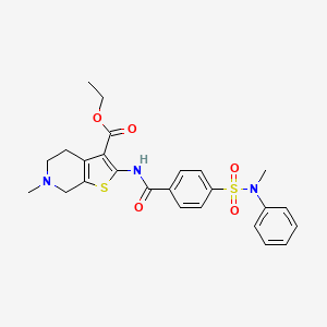 molecular formula C25H27N3O5S2 B2511530 ethyl 6-methyl-2-[[4-[methyl(phenyl)sulfamoyl]benzoyl]amino]-5,7-dihydro-4H-thieno[2,3-c]pyridine-3-carboxylate CAS No. 449766-91-0