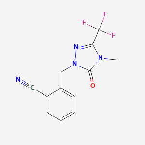 molecular formula C12H9F3N4O B2511531 2-((4-methyl-5-oxo-3-(trifluoromethyl)-4,5-dihydro-1H-1,2,4-triazol-1-yl)methyl)benzonitrile CAS No. 1421444-41-8