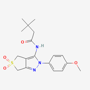 molecular formula C18H23N3O4S B2511629 N-(2-(4-methoxyphenyl)-5,5-dioxido-4,6-dihydro-2H-thieno[3,4-c]pyrazol-3-yl)-3,3-dimethylbutanamide CAS No. 893937-38-7