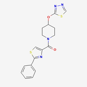 molecular formula C17H16N4O2S2 B2511637 (4-((1,3,4-Thiadiazol-2-yl)oxy)piperidin-1-yl)(2-phenylthiazol-4-yl)methanone CAS No. 2185590-35-4