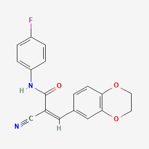 molecular formula C18H13FN2O3 B2511643 (Z)-2-Cyano-3-(2,3-dihydro-1,4-benzodioxin-6-yl)-N-(4-fluorophenyl)prop-2-enamide CAS No. 940831-49-2