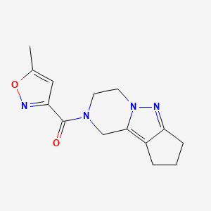 molecular formula C14H16N4O2 B2511649 (5-methylisoxazol-3-yl)(3,4,8,9-tetrahydro-1H-cyclopenta[3,4]pyrazolo[1,5-a]pyrazin-2(7H)-yl)methanone CAS No. 2034455-75-7