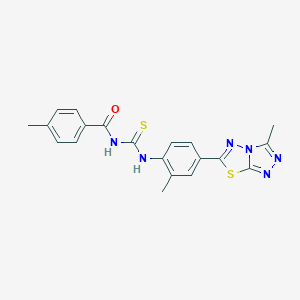 molecular formula C20H18N6OS2 B251165 4-methyl-N-{[2-methyl-4-(3-methyl[1,2,4]triazolo[3,4-b][1,3,4]thiadiazol-6-yl)phenyl]carbamothioyl}benzamide 