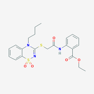 ethyl 2-(2-((4-butyl-1,1-dioxido-4H-benzo[e][1,2,4]thiadiazin-3-yl)thio)acetamido)benzoate