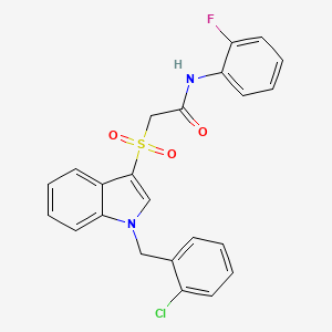 molecular formula C23H18ClFN2O3S B2511653 2-[1-[(2-chlorophenyl)methyl]indol-3-yl]sulfonyl-N-(2-fluorophenyl)acetamide CAS No. 686749-02-0