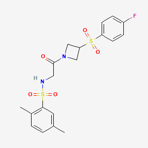 molecular formula C19H21FN2O5S2 B2511655 N-(2-(3-((4-fluorophenyl)sulfonyl)azetidin-1-yl)-2-oxoethyl)-2,5-dimethylbenzenesulfonamide CAS No. 1797839-12-3