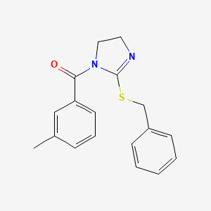 molecular formula C18H18N2OS B2511666 (2-Benzylsulfanyl-4,5-dihydroimidazol-1-yl)-(3-methylphenyl)methanone CAS No. 851863-71-3