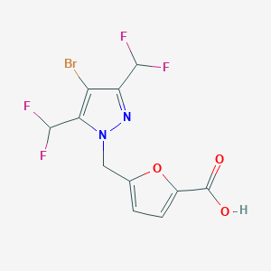 molecular formula C11H7BrF4N2O3 B2511692 5-{[4-Bromo-3,5-bis(difluoromethyl)-1H-pyrazol-1-YL]methyl}-2-furoic acid CAS No. 1006447-74-0
