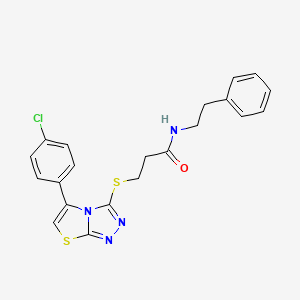 molecular formula C21H19ClN4OS2 B2511695 3-((5-(4-chlorophenyl)thiazolo[2,3-c][1,2,4]triazol-3-yl)thio)-N-phenethylpropanamide CAS No. 671200-10-5