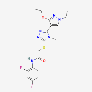 molecular formula C18H20F2N6O2S B2511700 N-(2,4-difluorophenyl)-2-((5-(3-ethoxy-1-ethyl-1H-pyrazol-4-yl)-4-methyl-4H-1,2,4-triazol-3-yl)thio)acetamide CAS No. 1013774-99-6