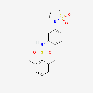 molecular formula C18H22N2O4S2 B2511705 N-(3-(1,1-dioxidoisothiazolidin-2-yl)phenyl)-2,4,6-trimethylbenzenesulfonamide CAS No. 951551-24-9