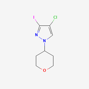 molecular formula C8H10ClIN2O B2511714 4-氯-3-碘-1-(氧杂-4-基)吡唑 CAS No. 1513306-74-5