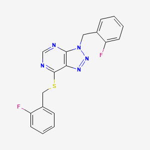 molecular formula C18H13F2N5S B2511747 3-[(2-氟苯基)甲基]-7-[(2-氟苯基)甲基硫代]三唑并[4,5-d]嘧啶 CAS No. 863459-00-1