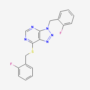 molecular formula C18H13F2N5S B2511747 3-[(2-fluorophenyl)methyl]-7-{[(2-fluorophenyl)methyl]sulfanyl}-3H-[1,2,3]triazolo[4,5-d]pyrimidine CAS No. 863459-00-1