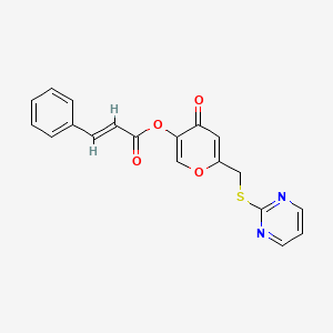 molecular formula C19H14N2O4S B2511752 4-oxo-6-((pyrimidin-2-ylthio)methyl)-4H-pyran-3-yl cinnamate CAS No. 1321936-30-4