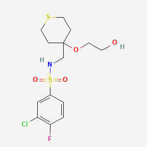3-chloro-4-fluoro-N-((4-(2-hydroxyethoxy)tetrahydro-2H-thiopyran-4-yl)methyl)benzenesulfonamide