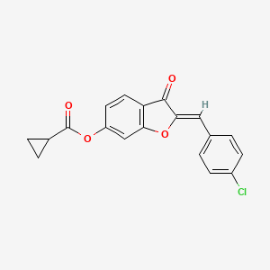 molecular formula C19H13ClO4 B2511793 (Z)-2-(4-chlorobenzylidene)-3-oxo-2,3-dihydrobenzofuran-6-yl cyclopropanecarboxylate CAS No. 847046-59-7