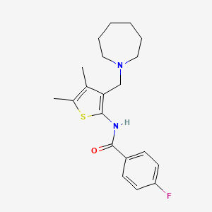 molecular formula C20H25FN2OS B2511823 N-[3-(1-氮杂环戊基甲基)-4,5-二甲基-2-噻吩基]-4-氟苯甲酰胺 CAS No. 671201-11-9