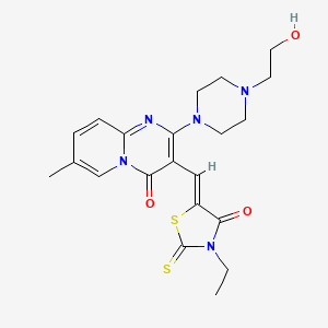 molecular formula C21H25N5O3S2 B2511833 (Z)-3-ethyl-5-((2-(4-(2-hydroxyethyl)piperazin-1-yl)-7-methyl-4-oxo-4H-pyrido[1,2-a]pyrimidin-3-yl)methylene)-2-thioxothiazolidin-4-one CAS No. 499118-84-2
