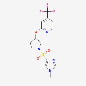 molecular formula C14H15F3N4O3S B2511841 2-((1-((1-甲基-1H-咪唑-4-基)磺酰基)吡咯烷-3-基)氧基)-4-(三氟甲基)吡啶 CAS No. 2034616-09-4