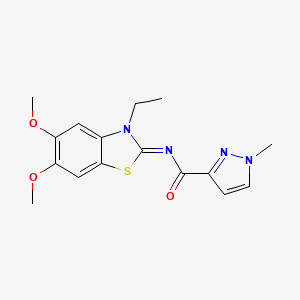 molecular formula C16H18N4O3S B2511854 (Z)-N-(3-ethyl-5,6-dimethoxybenzo[d]thiazol-2(3H)-ylidene)-1-methyl-1H-pyrazole-3-carboxamide CAS No. 1173530-21-6