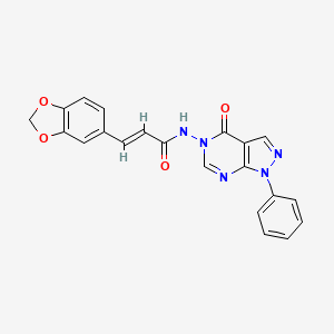 molecular formula C21H15N5O4 B2511863 (E)-3-(苯并[d][1,3]二氧杂环-5-基)-N-(4-氧代-1-苯基-1H-吡唑并[3,4-d]嘧啶-5(4H)-基)丙烯酰胺 CAS No. 899946-22-6