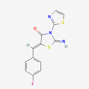 molecular formula C13H8FN3OS2 B2511865 (5Z)-5-[(4-fluorophenyl)methylidene]-2-imino-3-(1,3-thiazol-2-yl)-1,3-thiazolidin-4-one CAS No. 630083-08-8